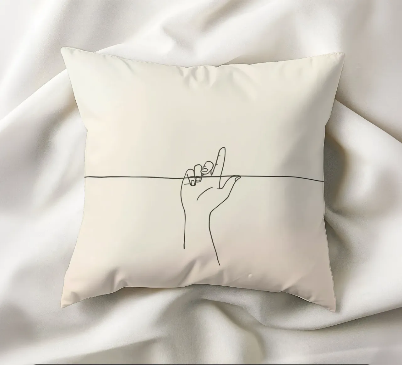 Outline of a hand with a finger grabbing thin black line cuscino da DesignDoodle