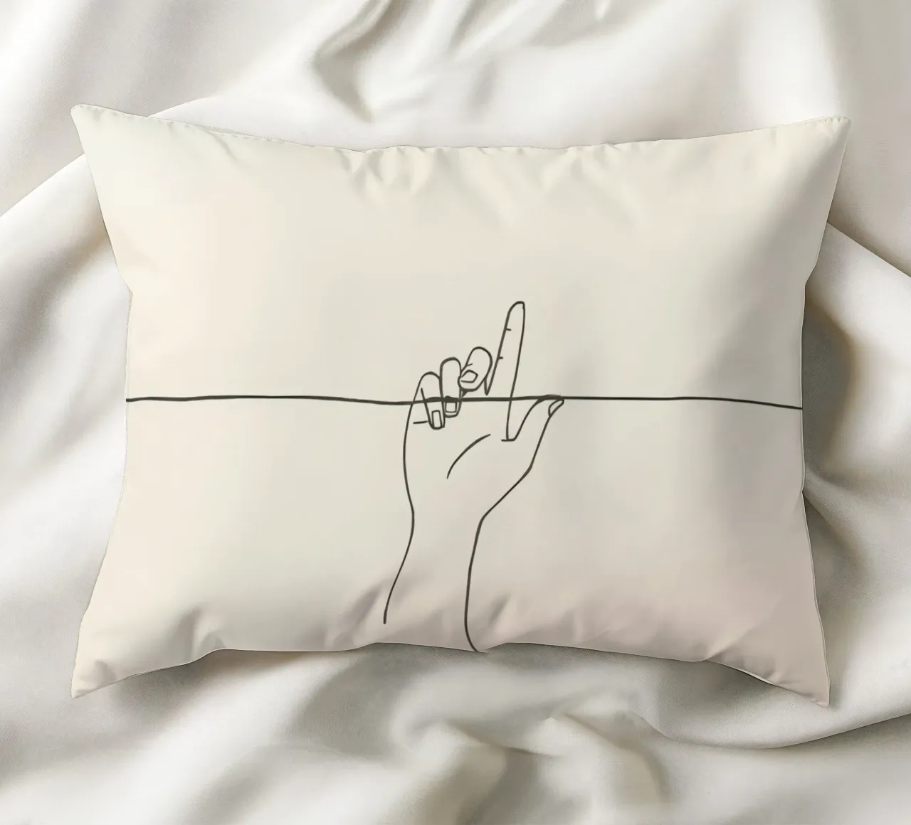 Outline of a hand with a finger grabbing thin black line cuscino da DesignDoodle