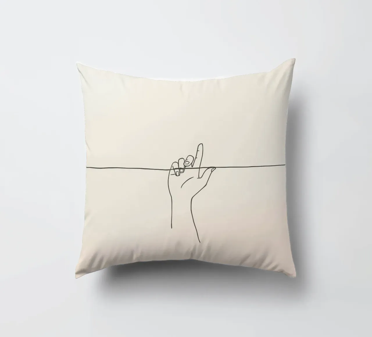 Outline of a hand with a finger grabbing thin black line cuscino da DesignDoodle