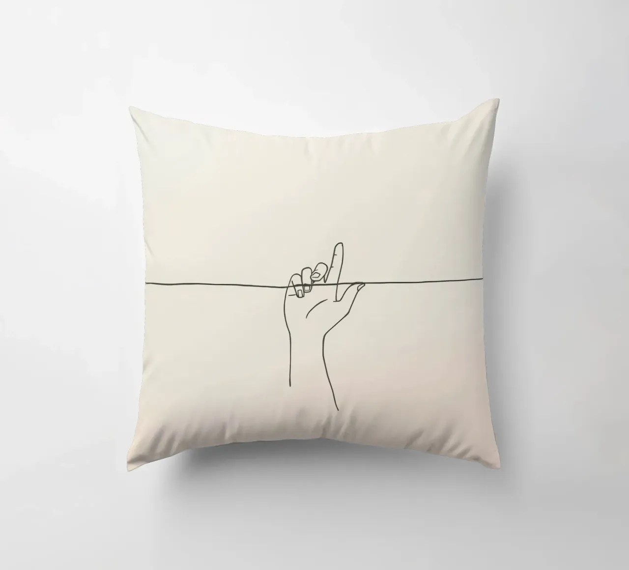 Outline of a hand with a finger grabbing thin black line cuscino da DesignDoodle