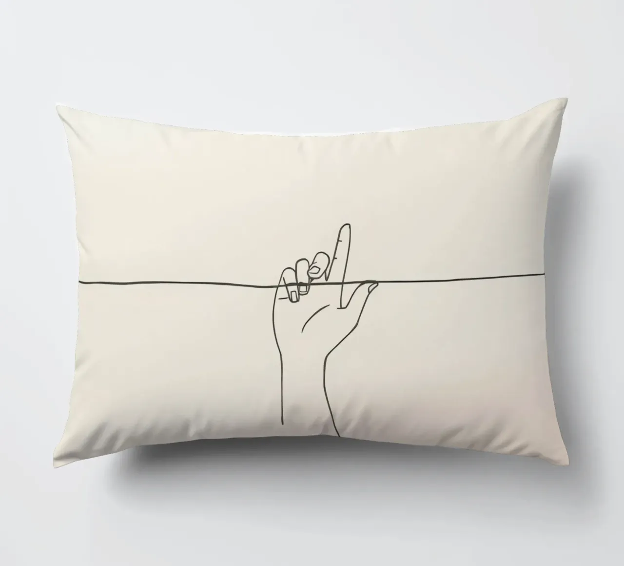 Outline of a hand with a finger grabbing thin black line cuscino da DesignDoodle