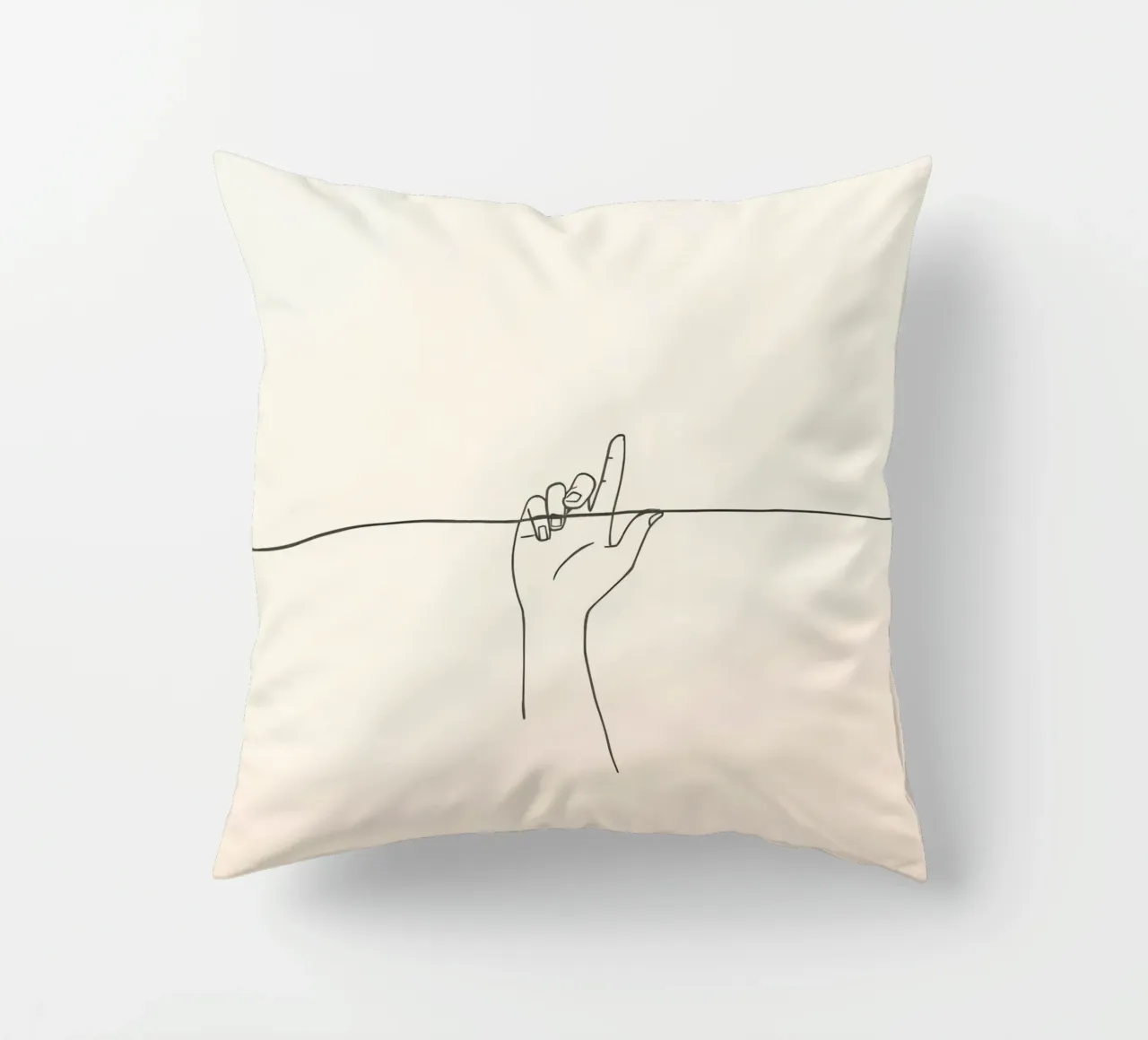 Outline of a hand with a finger grabbing thin black line cuscino da DesignDoodle