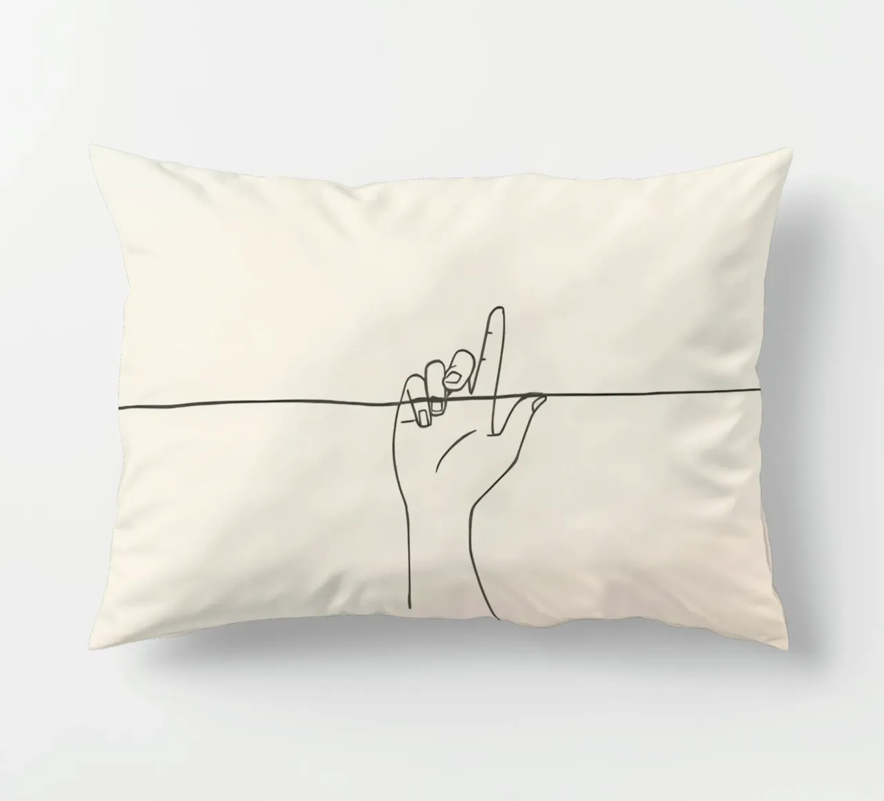 Outline of a hand with a finger grabbing thin black line cuscino da DesignDoodle