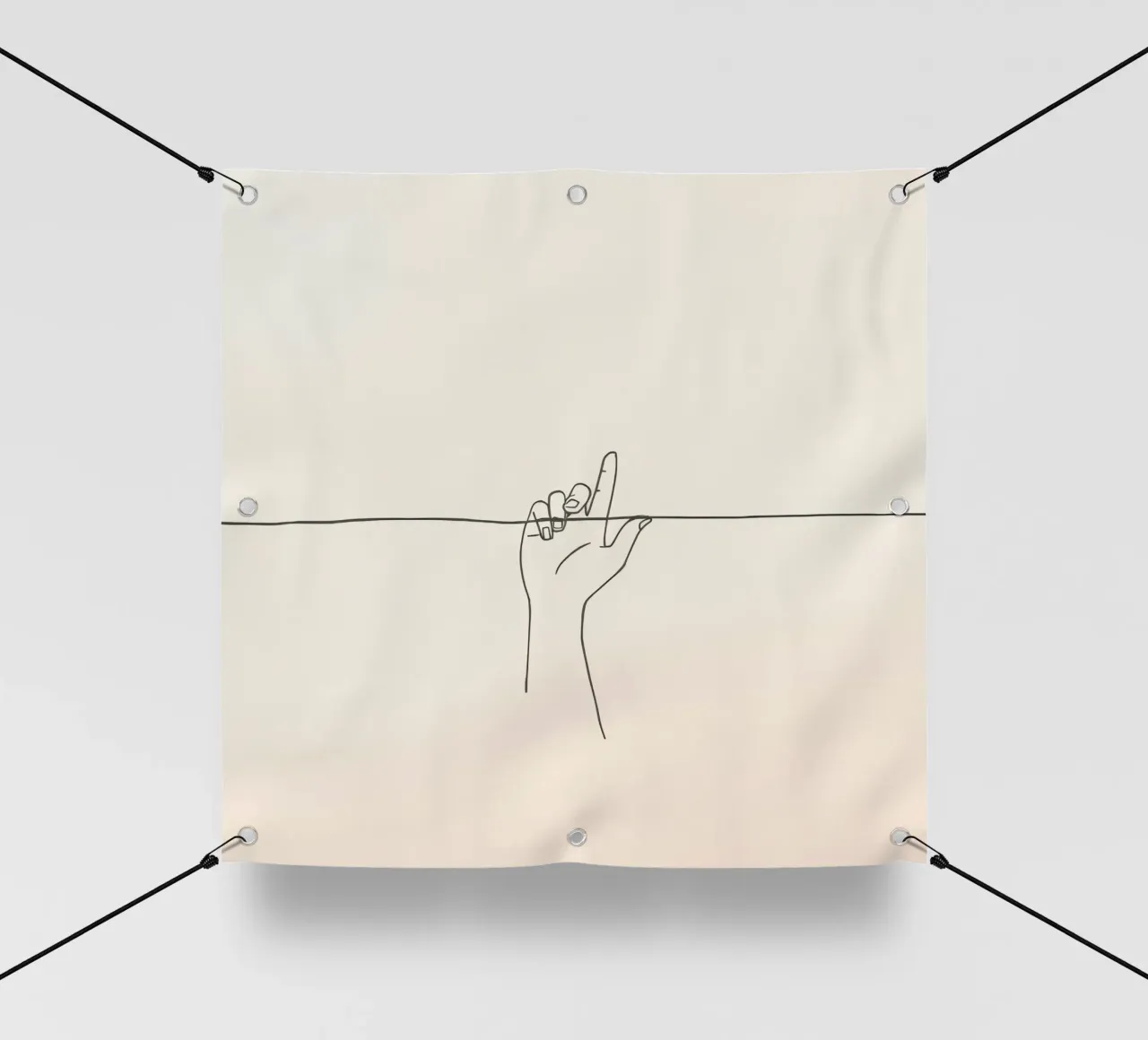 Outline of a hand with a finger grabbing thin black line telo in pvc da DesignDoodle