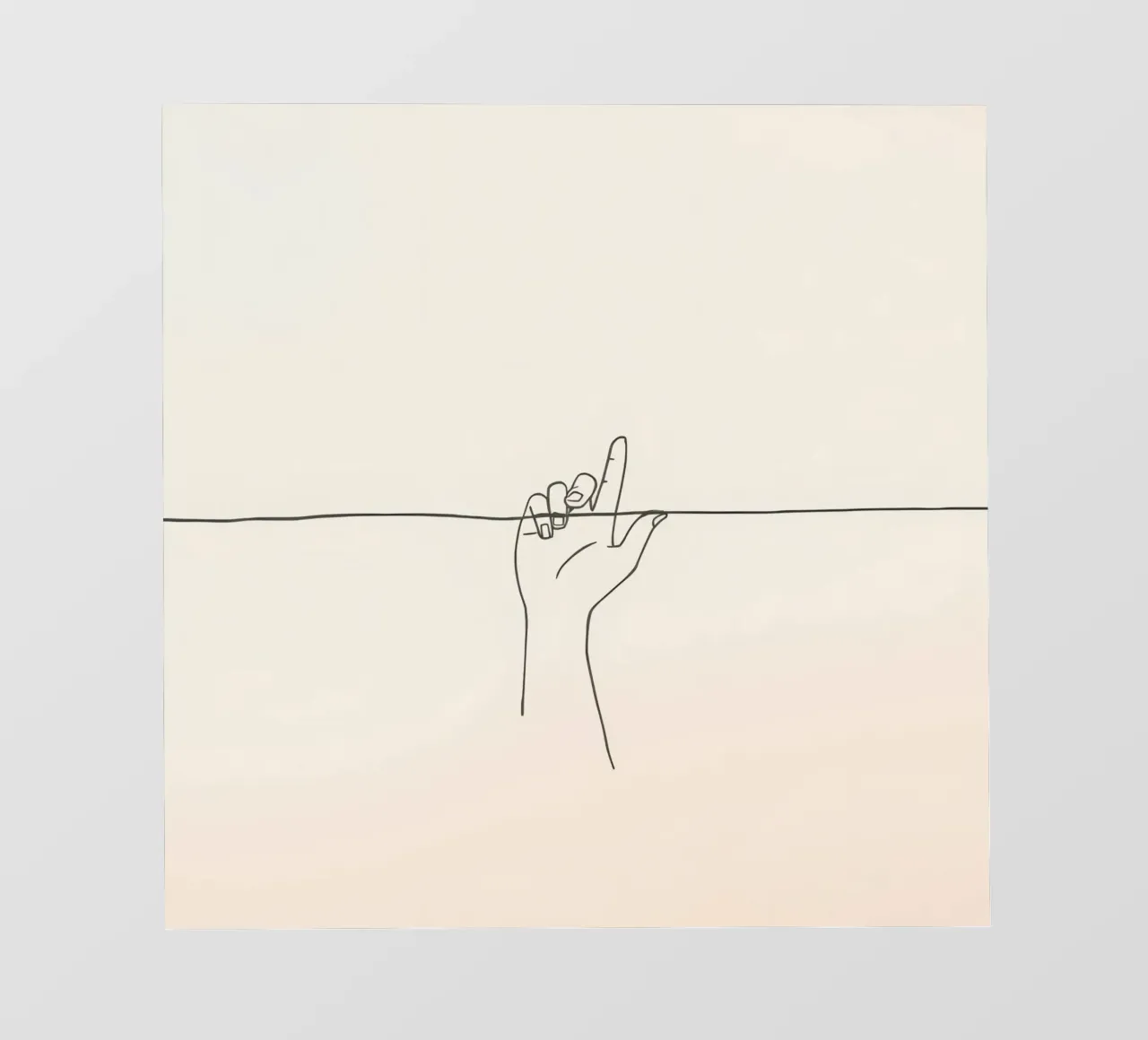 Outline of a hand with a finger grabbing thin black line telo in pvc da DesignDoodle