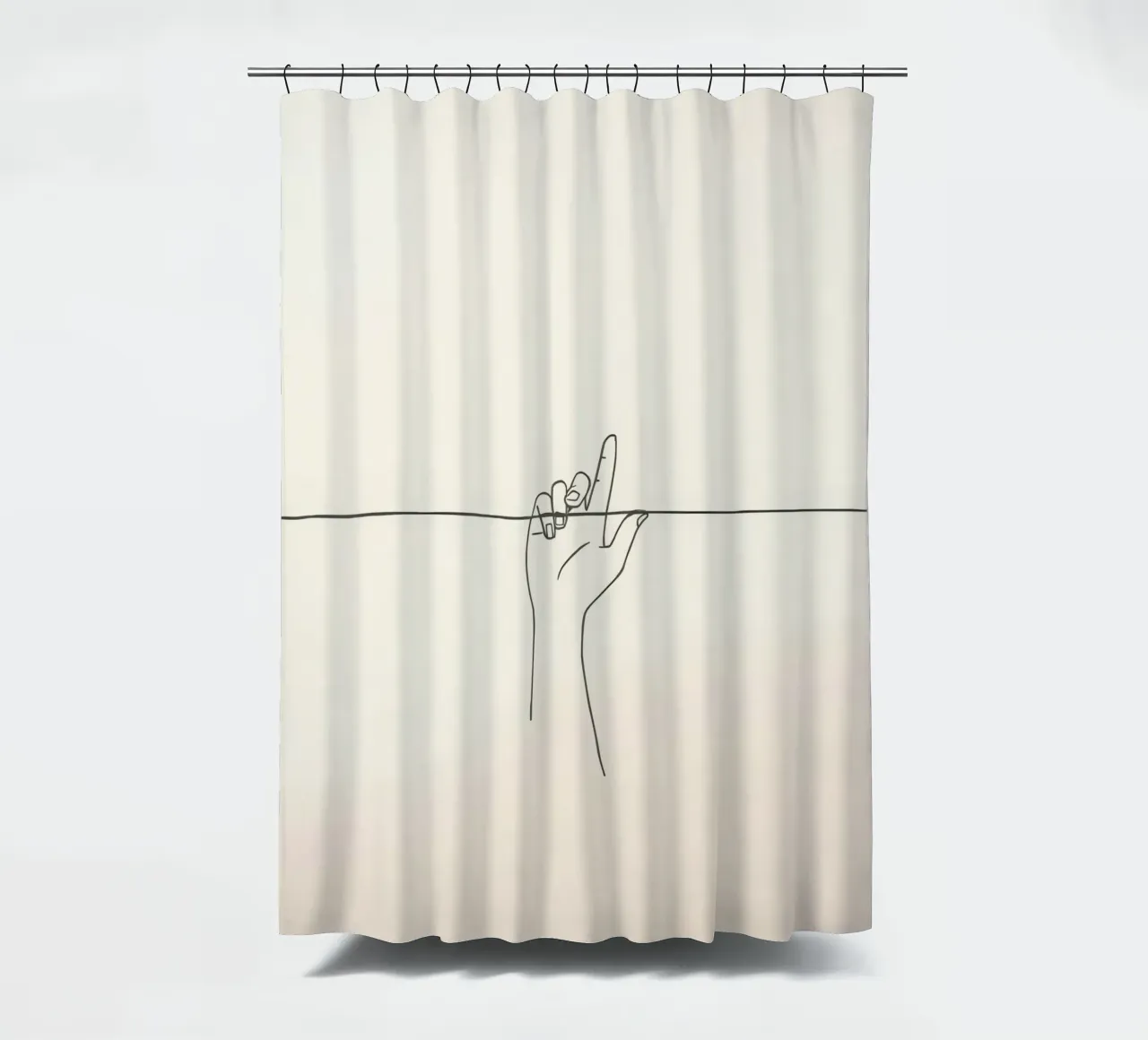 Outline of a hand with a finger grabbing thin black line tenda da doccia da DesignDoodle