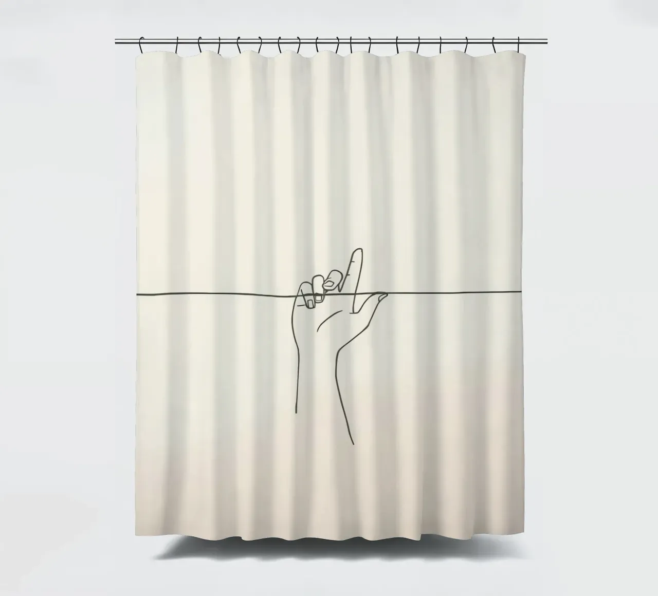 Outline of a hand with a finger grabbing thin black line tenda da doccia da DesignDoodle