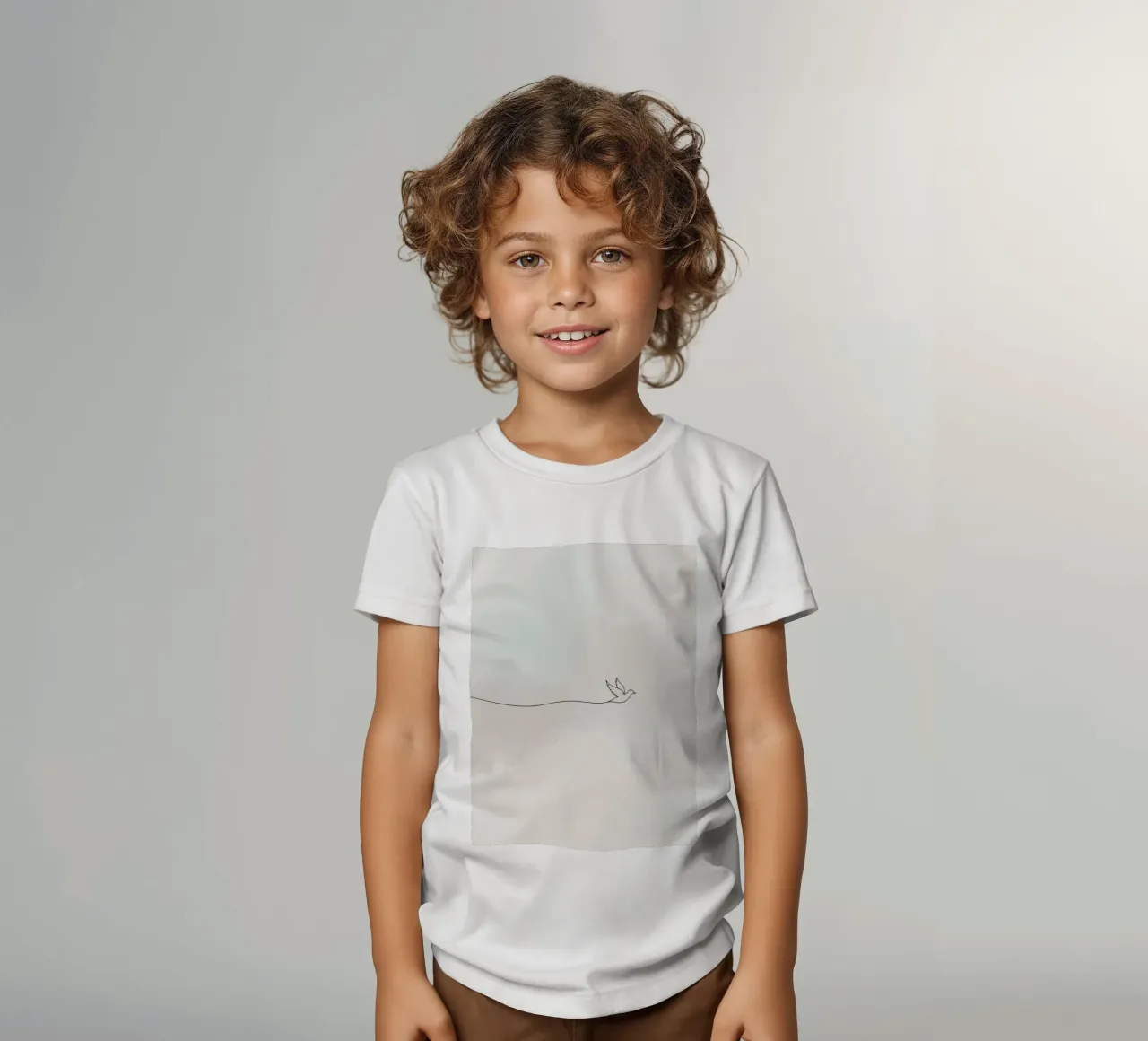 Minimalistic outline of a dove flying kids t-shirt by DesignDoodle
