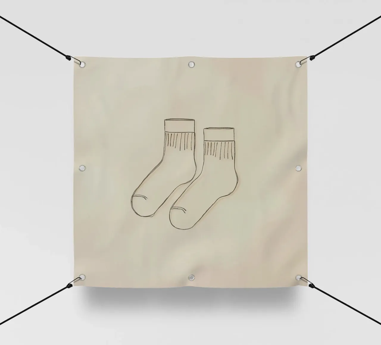 Dos calcetines informales se dibujan con simples líneas negras lonas publicitarias de DesignDoodle