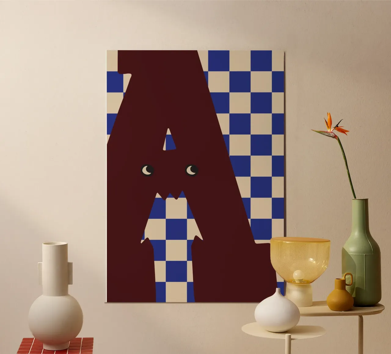 Fun Monster Letter A with Checkerboard alu-dibond by ALLÉE DE PAPIER