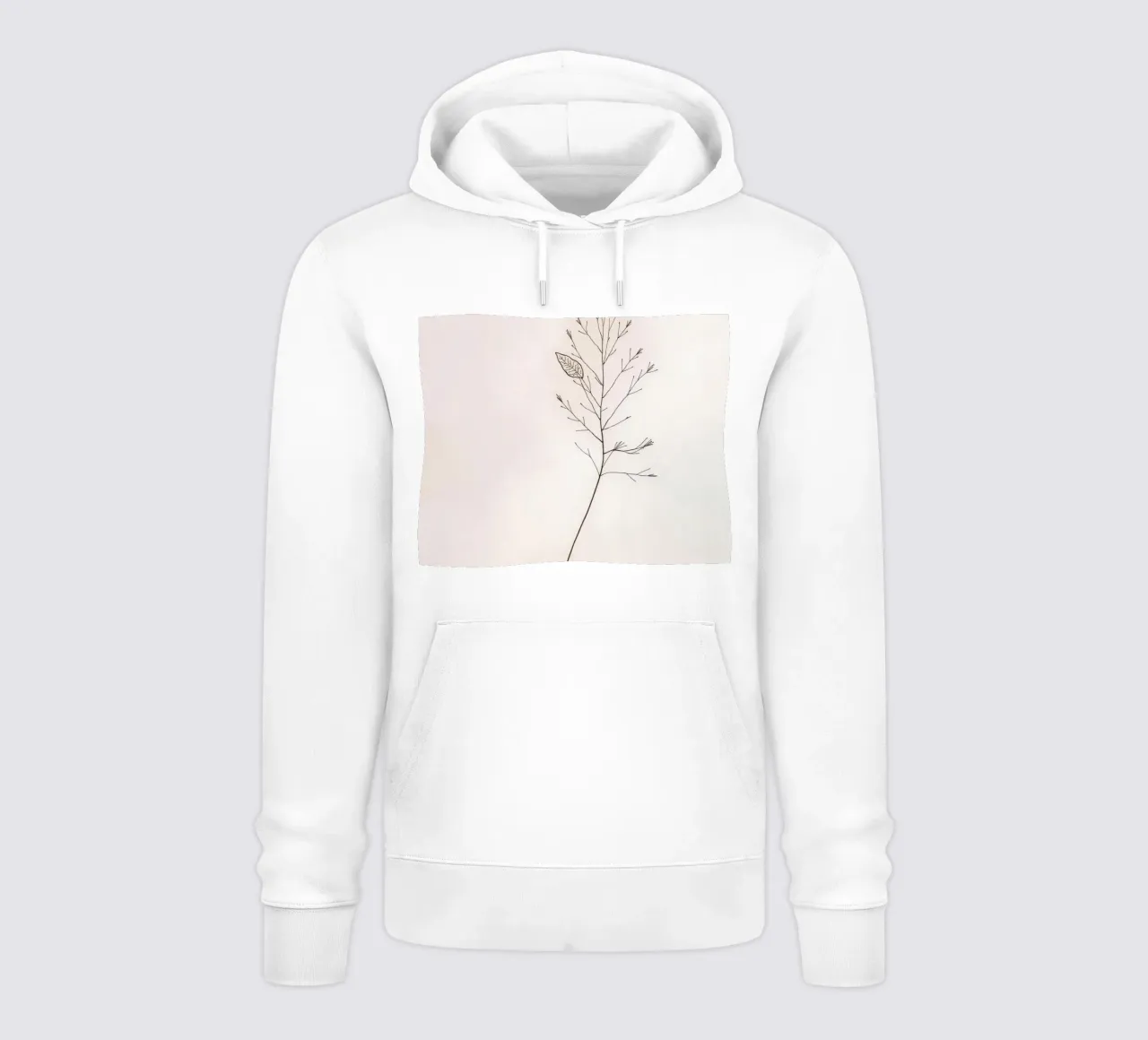 Singolo ramo botanico minimale, che mostra una foglia felpa con cappuccio da DesignDoodle
