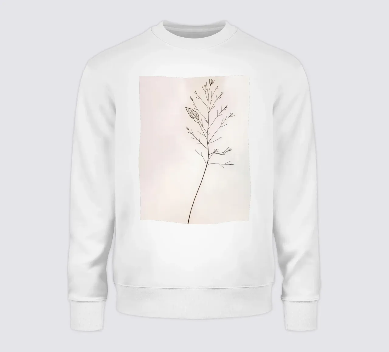 Single minimal botanical branch, displaying a leaf sweatshirt by DesignDoodle
