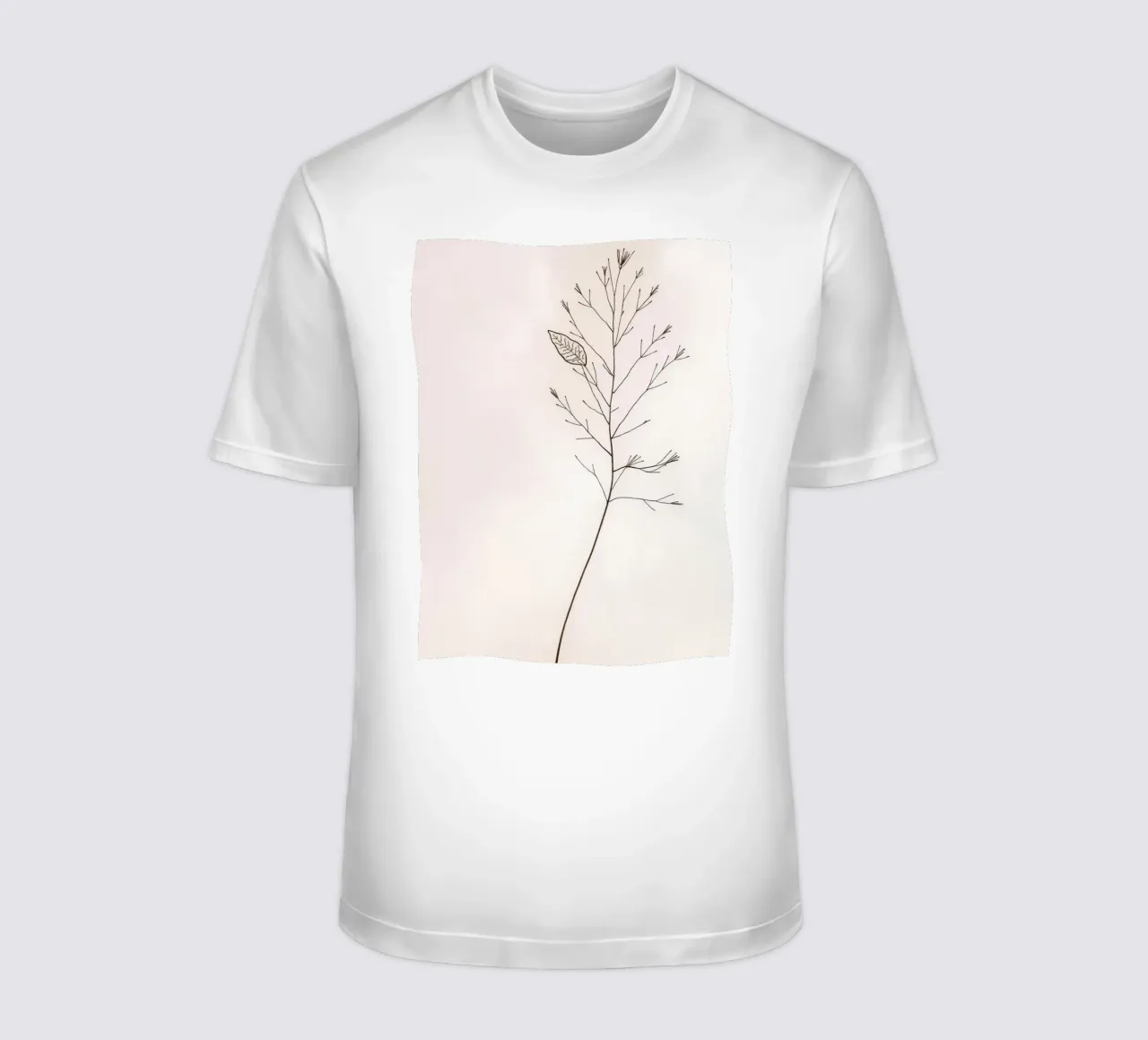 Single minimal botanical branch, displaying a leaf t-shirt by DesignDoodle