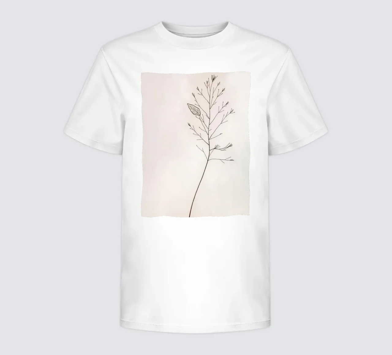 Single minimal botanical branch, displaying a leaf kids t-shirt by DesignDoodle
