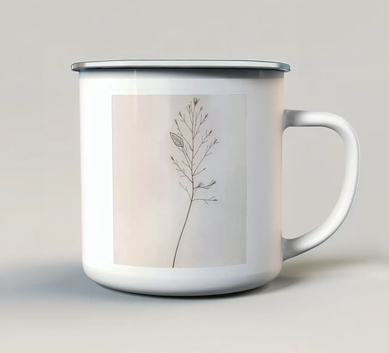 Singolo ramo botanico minimale, che mostra una foglia tazza in smalto da DesignDoodle