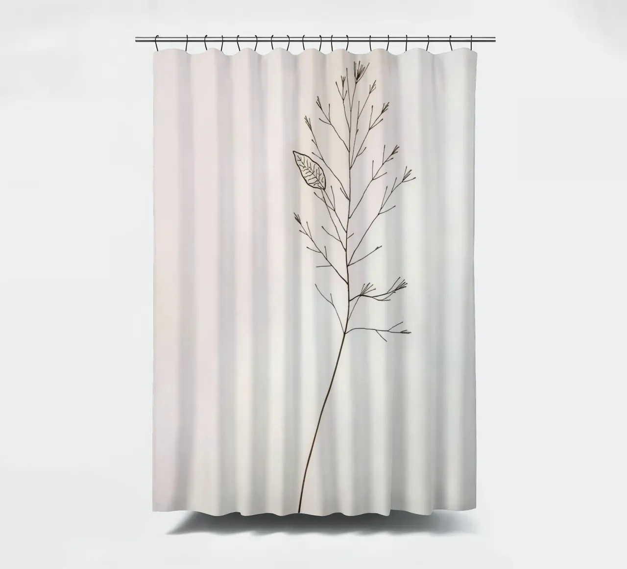 Single minimal botanical branch, displaying a leaf shower curtain by DesignDoodle