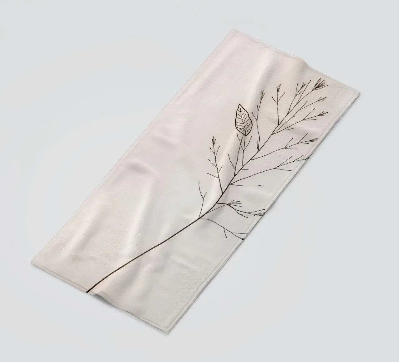 Single minimal botanical branch, displaying a leaf beach towel by DesignDoodle