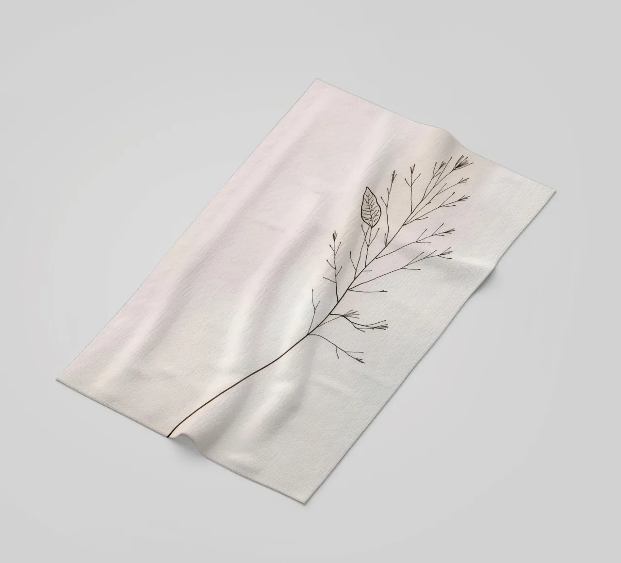 Single minimal botanical branch, displaying a leaf beach towel by DesignDoodle