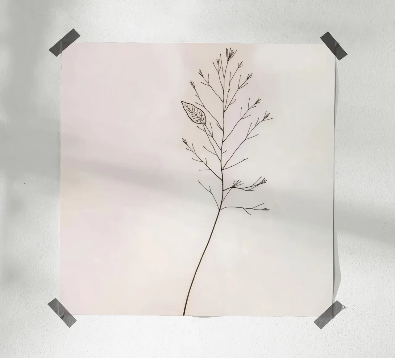 Single minimal botanical branch, displaying a leaf hahnemühle by DesignDoodle