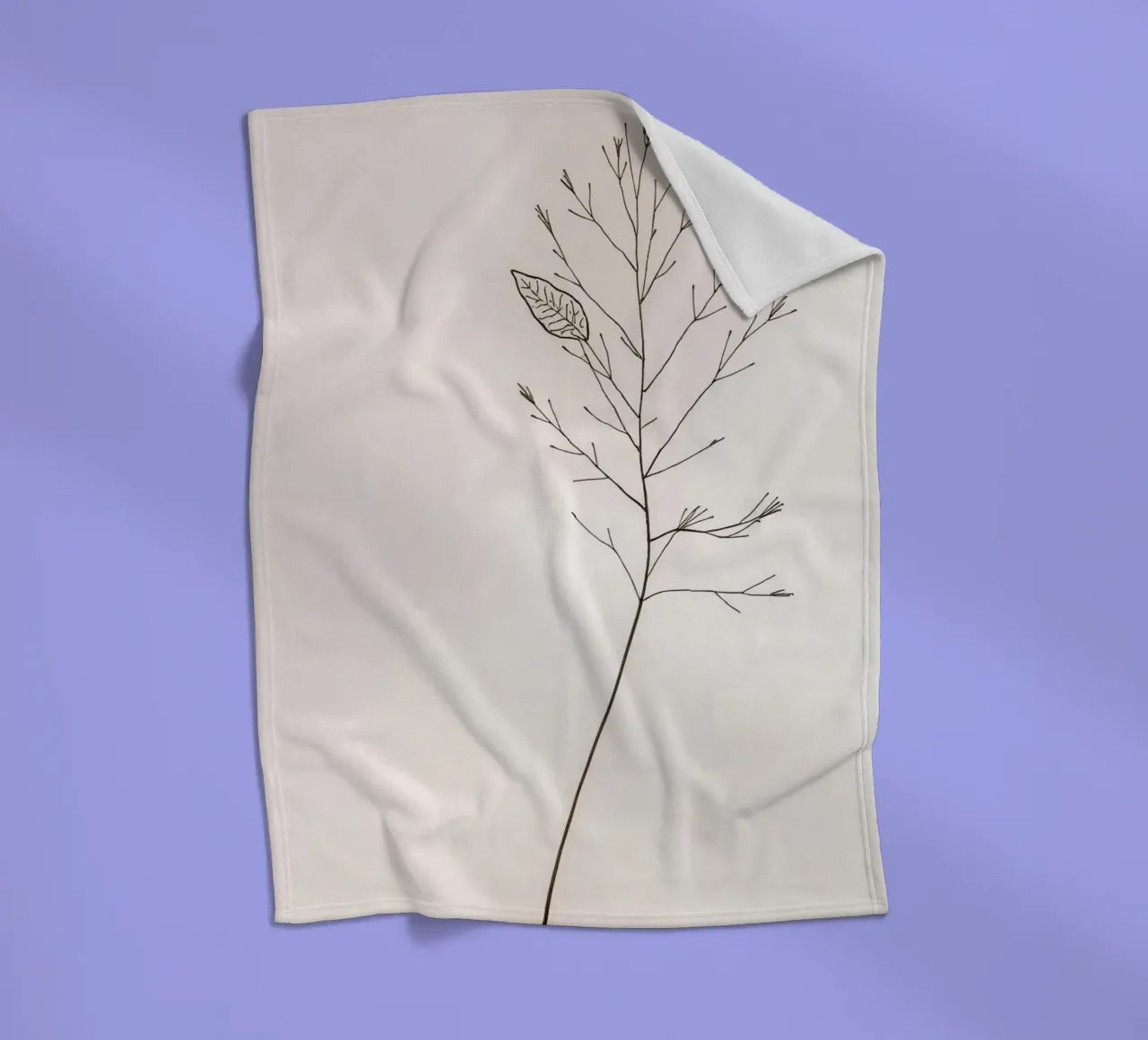Single minimal botanical branch, displaying a leaf fleece blanket by DesignDoodle