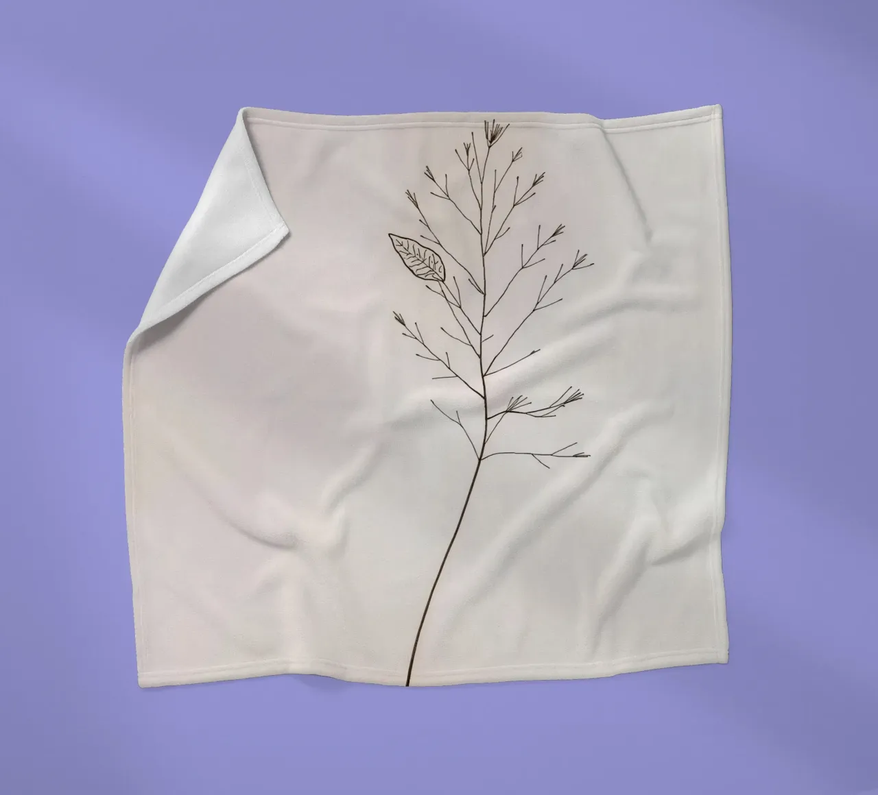 Single minimal botanical branch, displaying a leaf fleece blanket by DesignDoodle