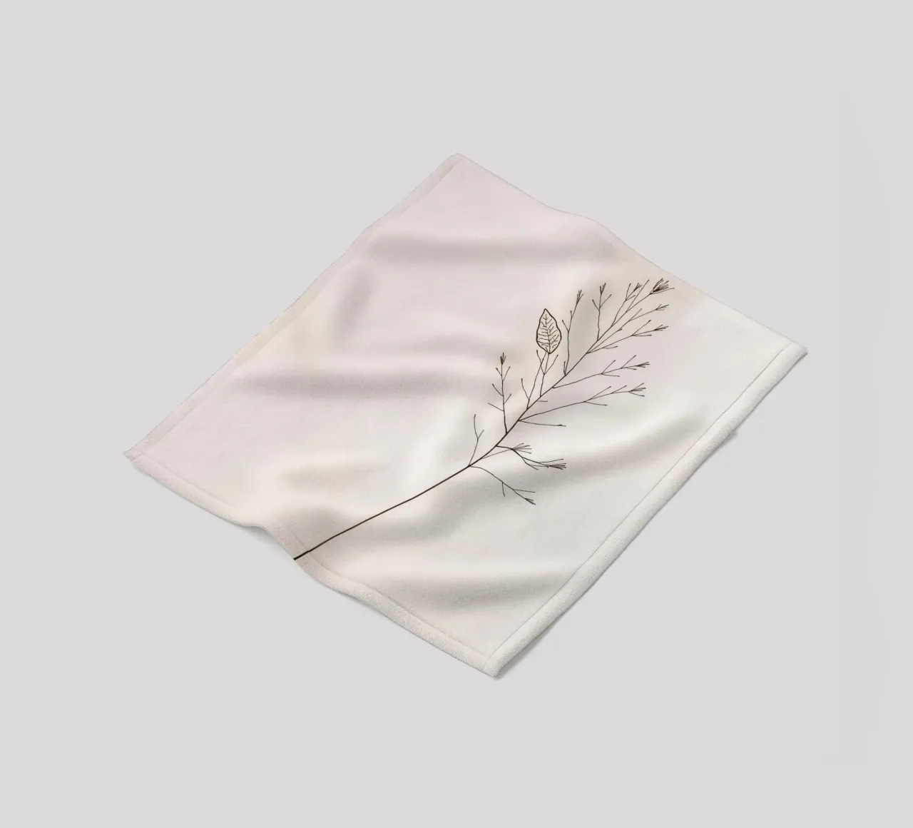 Single minimal botanical branch, displaying a leaf fleece blanket by DesignDoodle