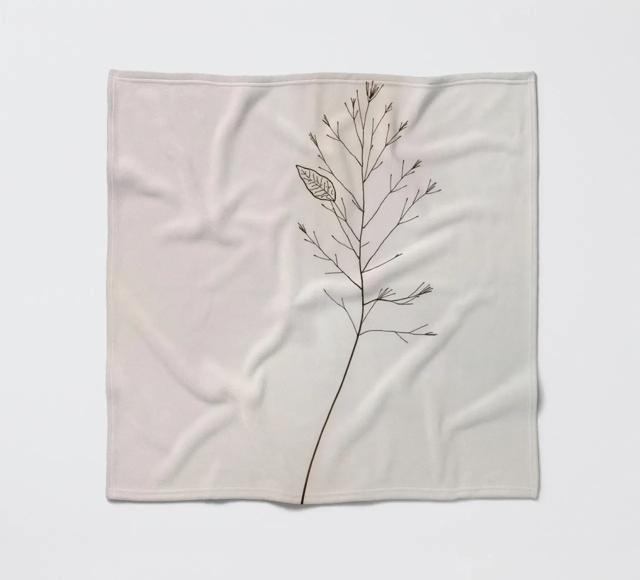 Single minimal botanical branch, displaying a leaf fleece blanket by DesignDoodle