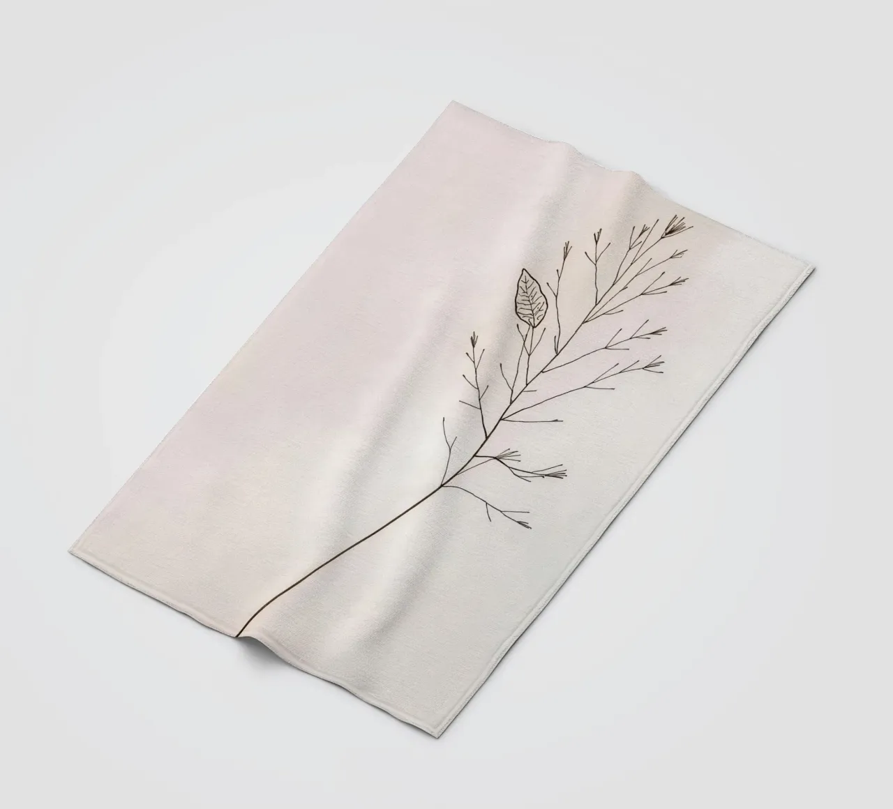 Single minimal botanical branch, displaying a leaf fleece blanket by DesignDoodle