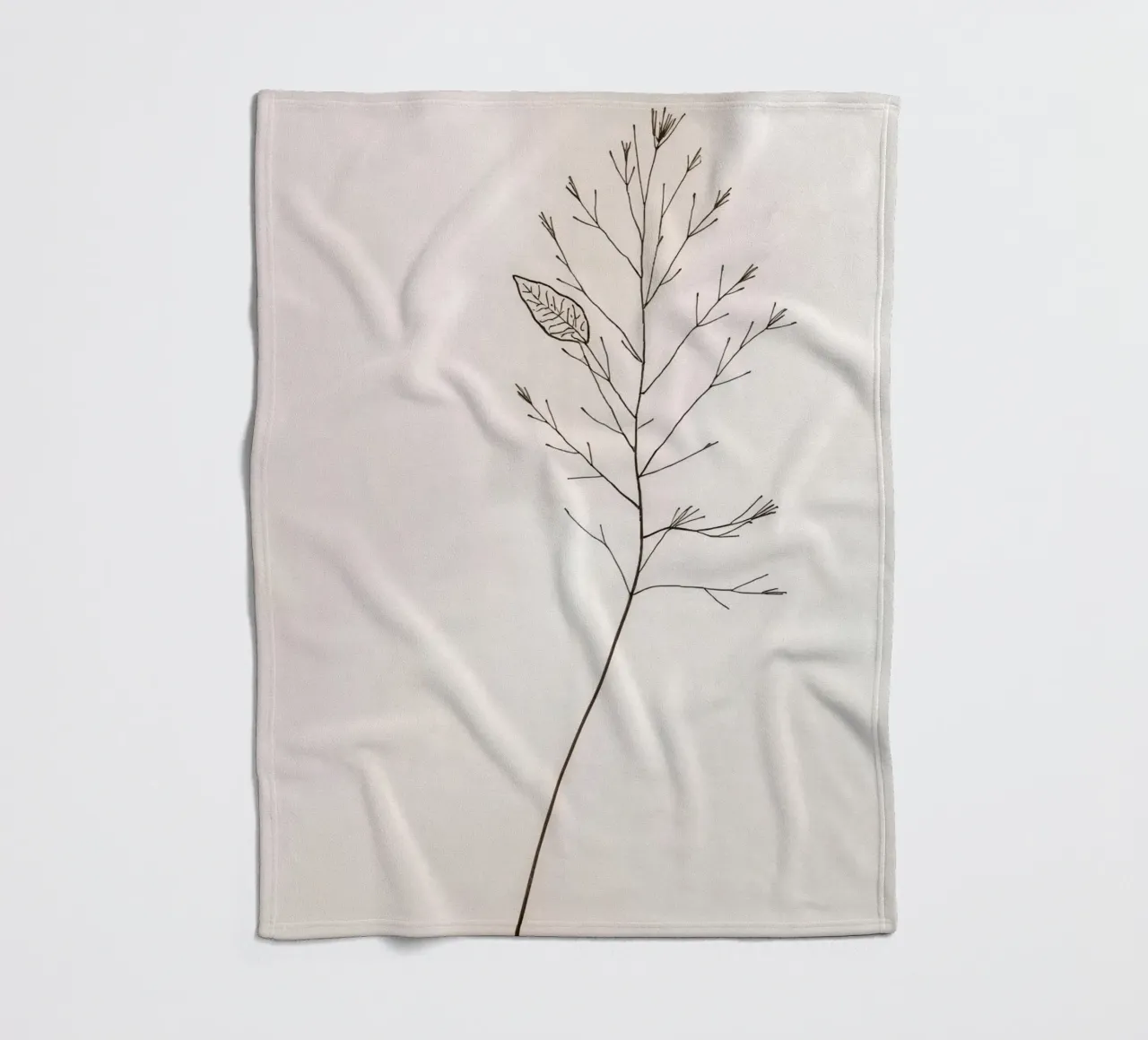 Single minimal botanical branch, displaying a leaf fleece blanket by DesignDoodle