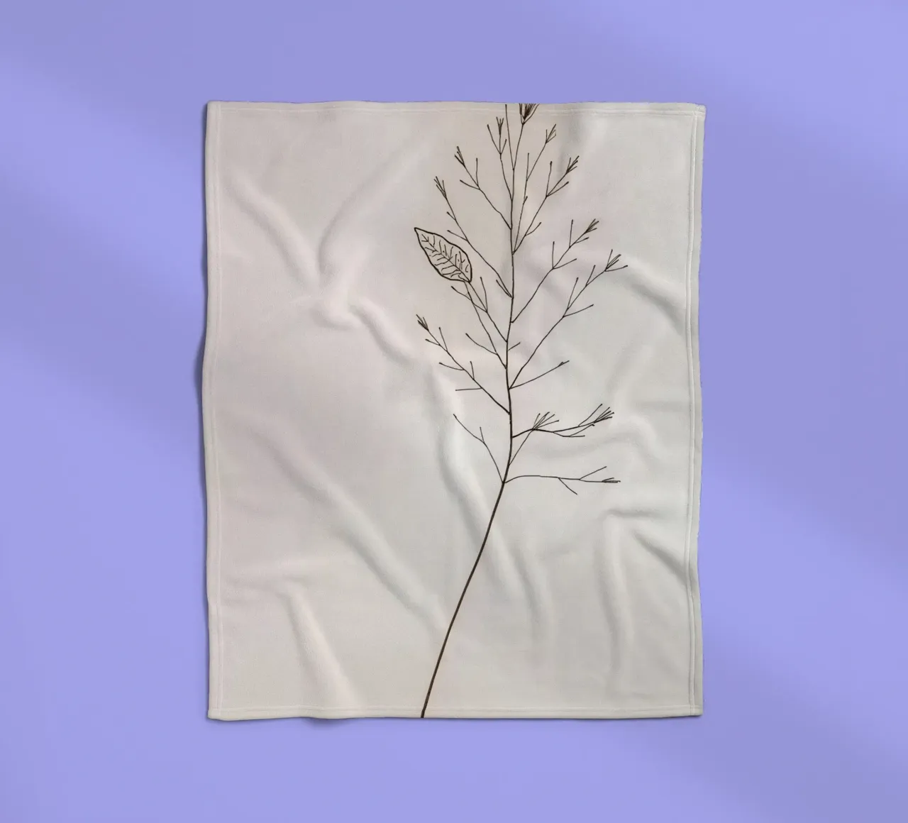 Single minimal botanical branch, displaying a leaf fleece blanket by DesignDoodle