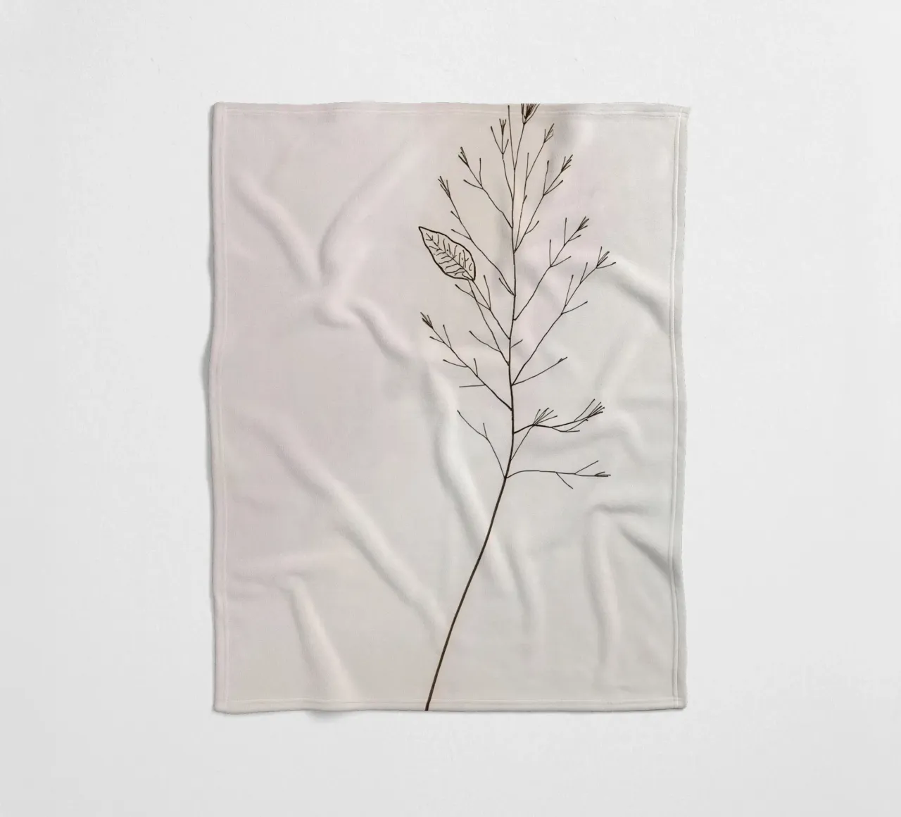 Single minimal botanical branch, displaying a leaf fleece blanket by DesignDoodle