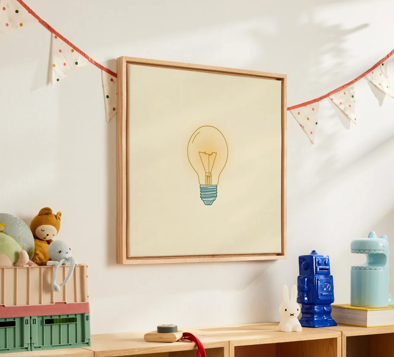L'illustrazione di una lampadina illumina un'idea luminosa tela con Cornice a cassetta da DesignDoodle