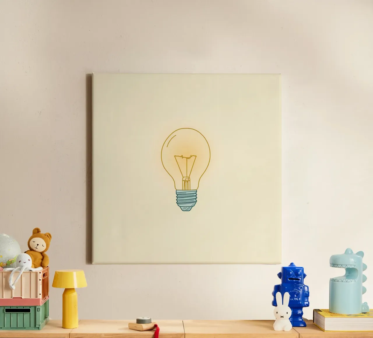 L'illustrazione di una lampadina illumina un'idea luminosa tela con Cornice a cassetta da DesignDoodle