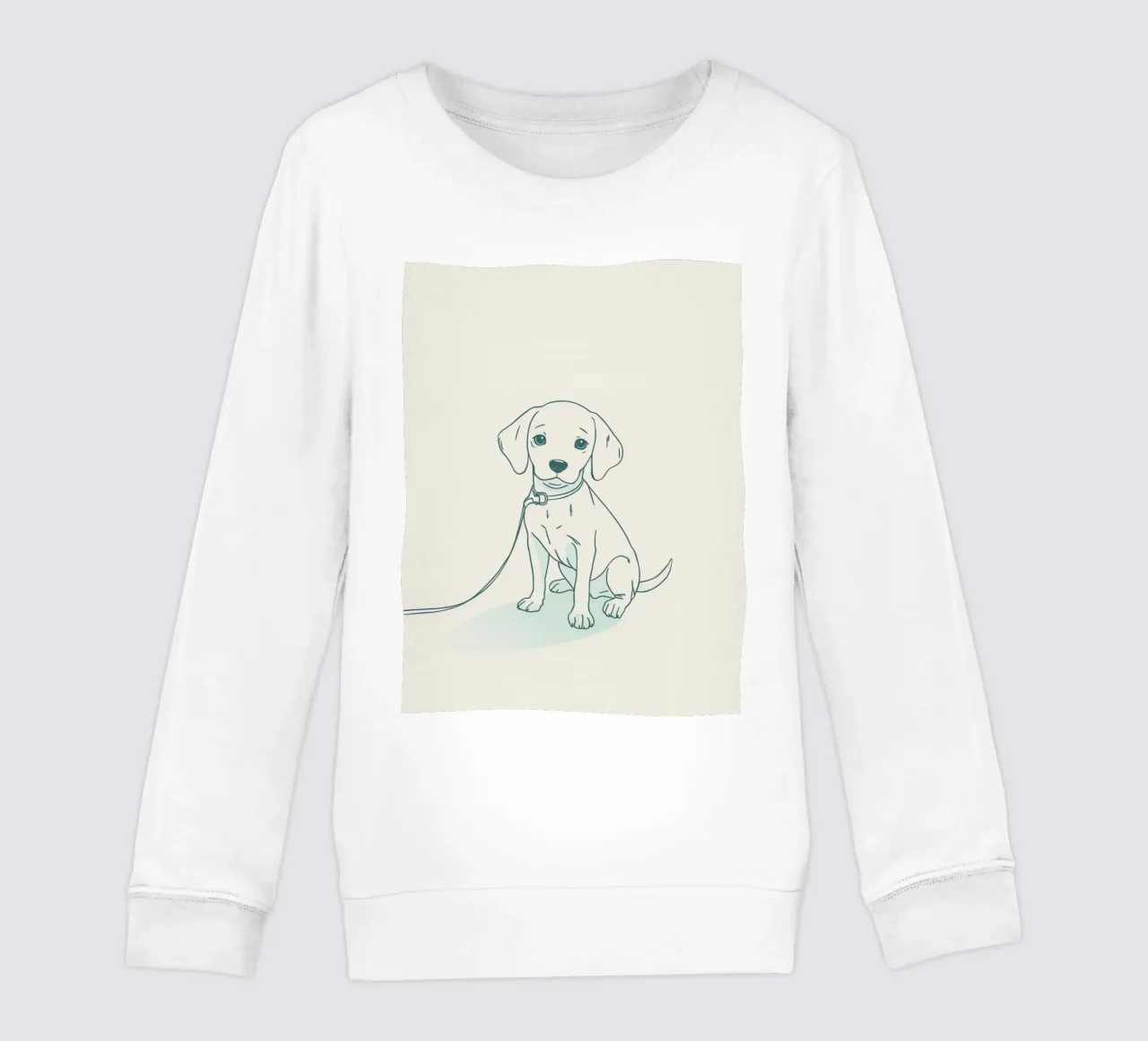 Un piccolo cucciolo aspetta al guinzaglio, seduto, con l'aria un po' triste felpa bambino da DesignDoodle