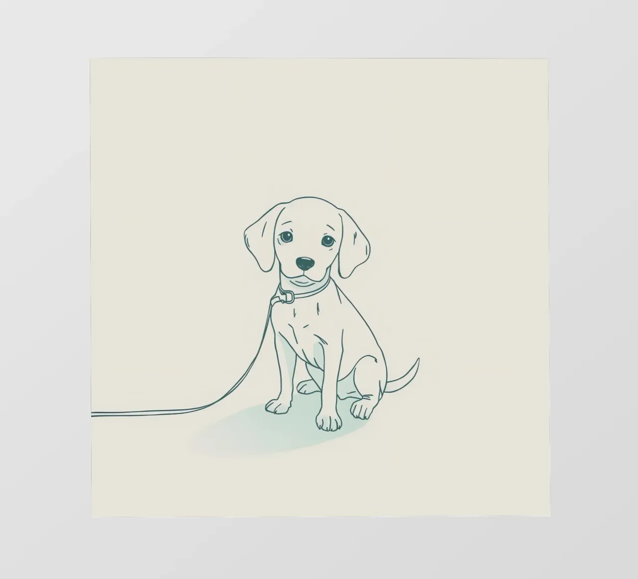 Un piccolo cucciolo aspetta al guinzaglio, seduto, con l'aria un po' triste pellicola backlit da DesignDoodle