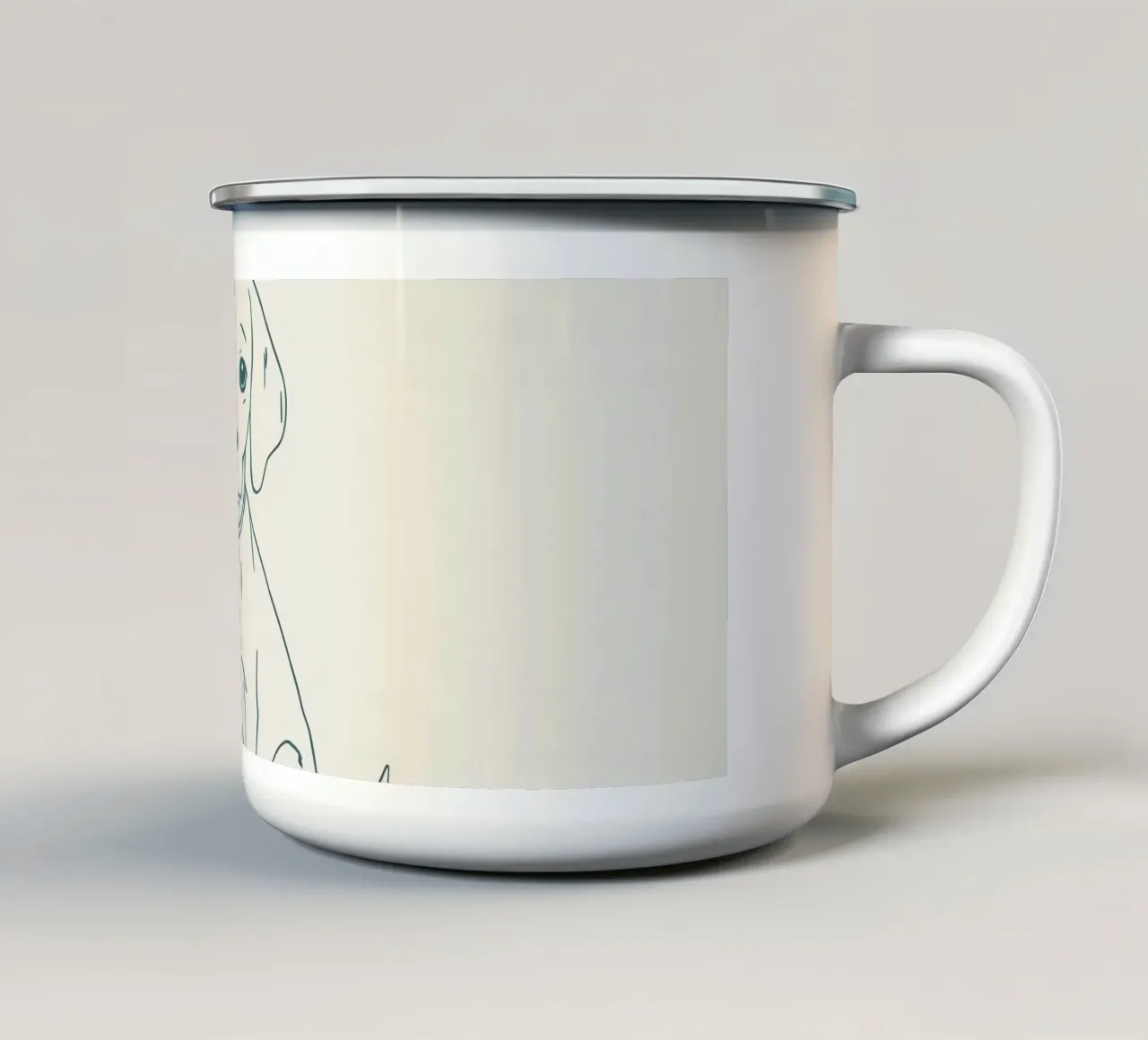 Un piccolo cucciolo aspetta al guinzaglio, seduto, con l'aria un po' triste tazza in smalto da DesignDoodle
