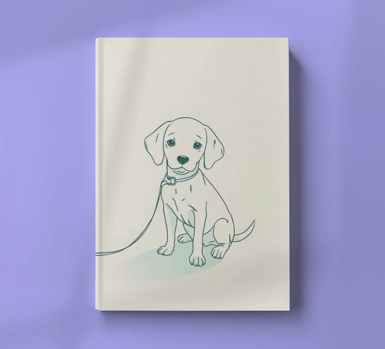 Un piccolo cucciolo aspetta al guinzaglio, seduto, con l'aria un po' triste diario da DesignDoodle