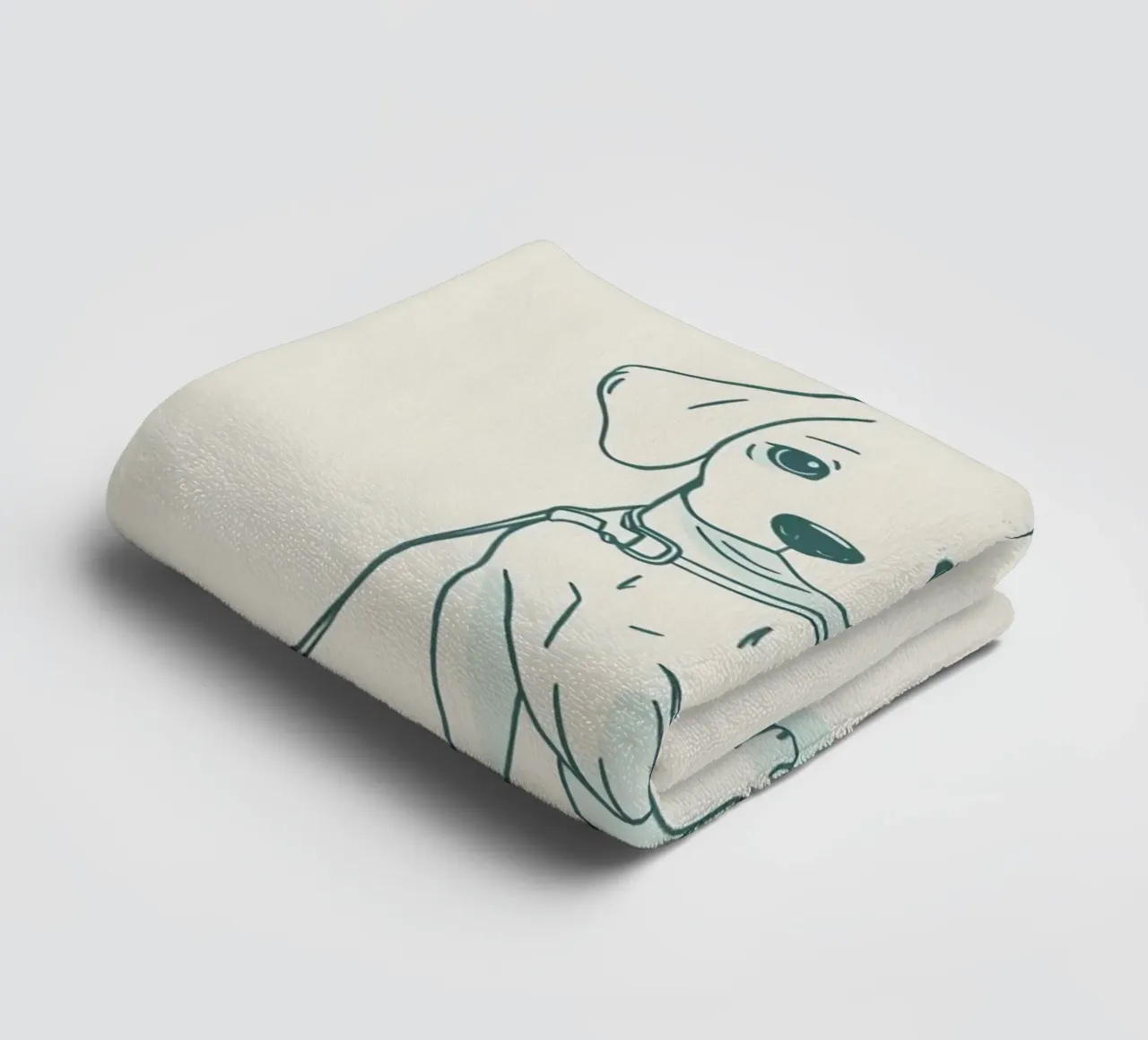 Un piccolo cucciolo aspetta al guinzaglio, seduto, con l'aria un po' triste asciugamano da bagno da DesignDoodle