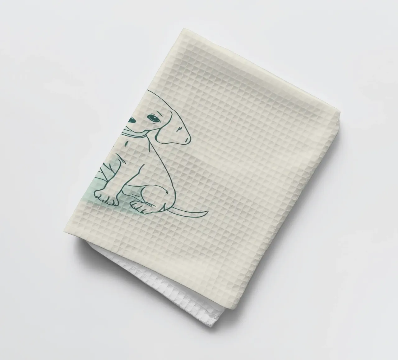 Un piccolo cucciolo aspetta al guinzaglio, seduto, con l'aria un po' triste canovaccio da cucina da DesignDoodle