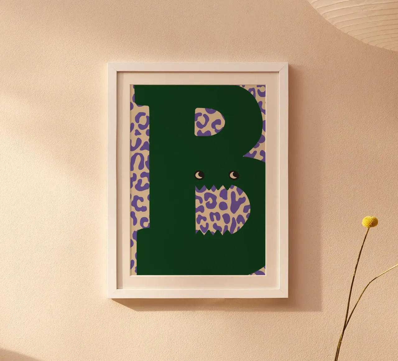 Fun Monster Letter B with Leopard Background poster with aluminum frame by ALLÉE DE PAPIER