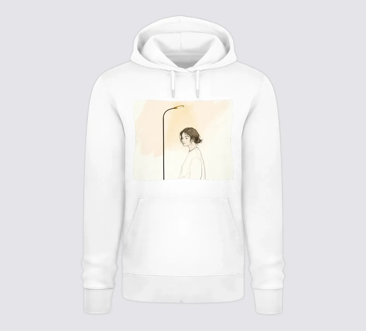 Giovane donna in piedi accanto a un alto lampione felpa con cappuccio da DesignDoodle