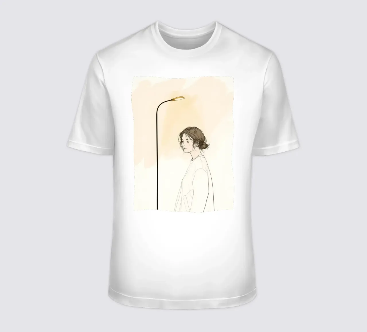 Jeune femme debout à côté d'un grand lampadaire t-shirt de DesignDoodle