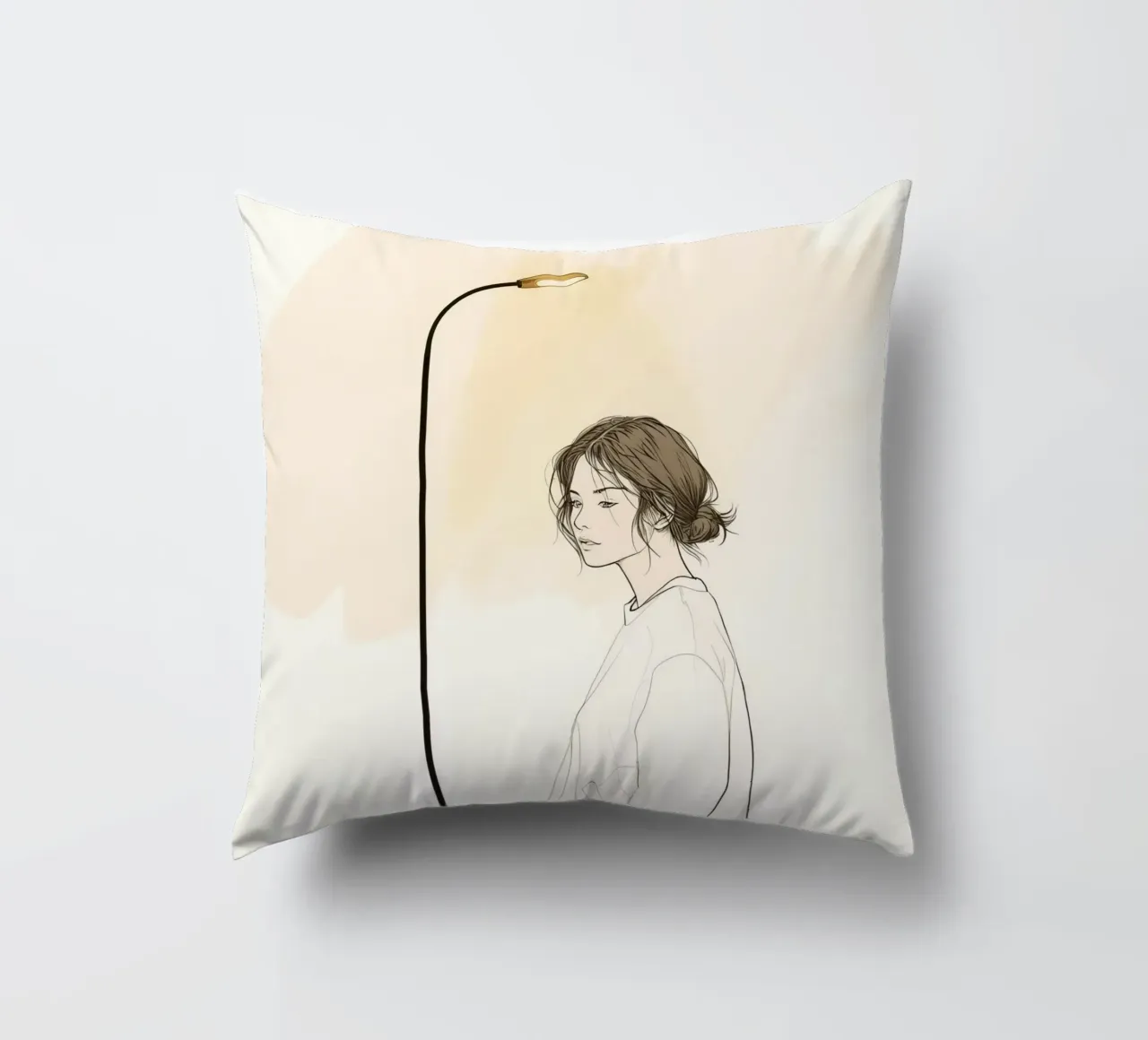 Giovane donna in piedi accanto a un alto lampione cuscino da DesignDoodle