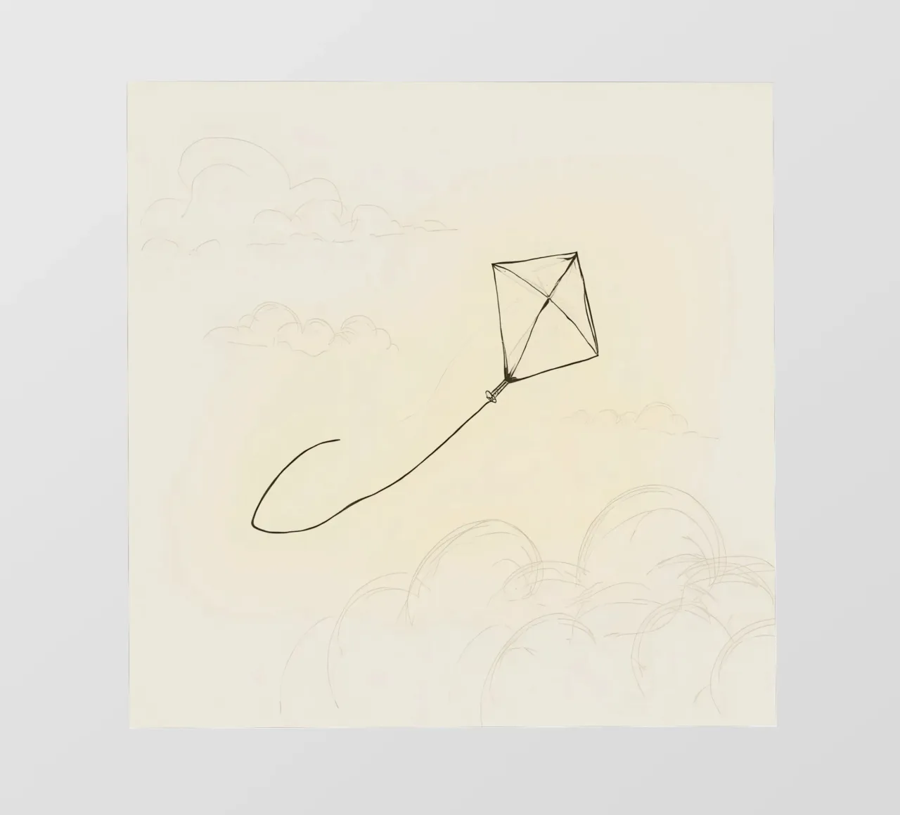 L'aquilone vola in alto con le nuvole abbozzate pellicola backlit da DesignDoodle