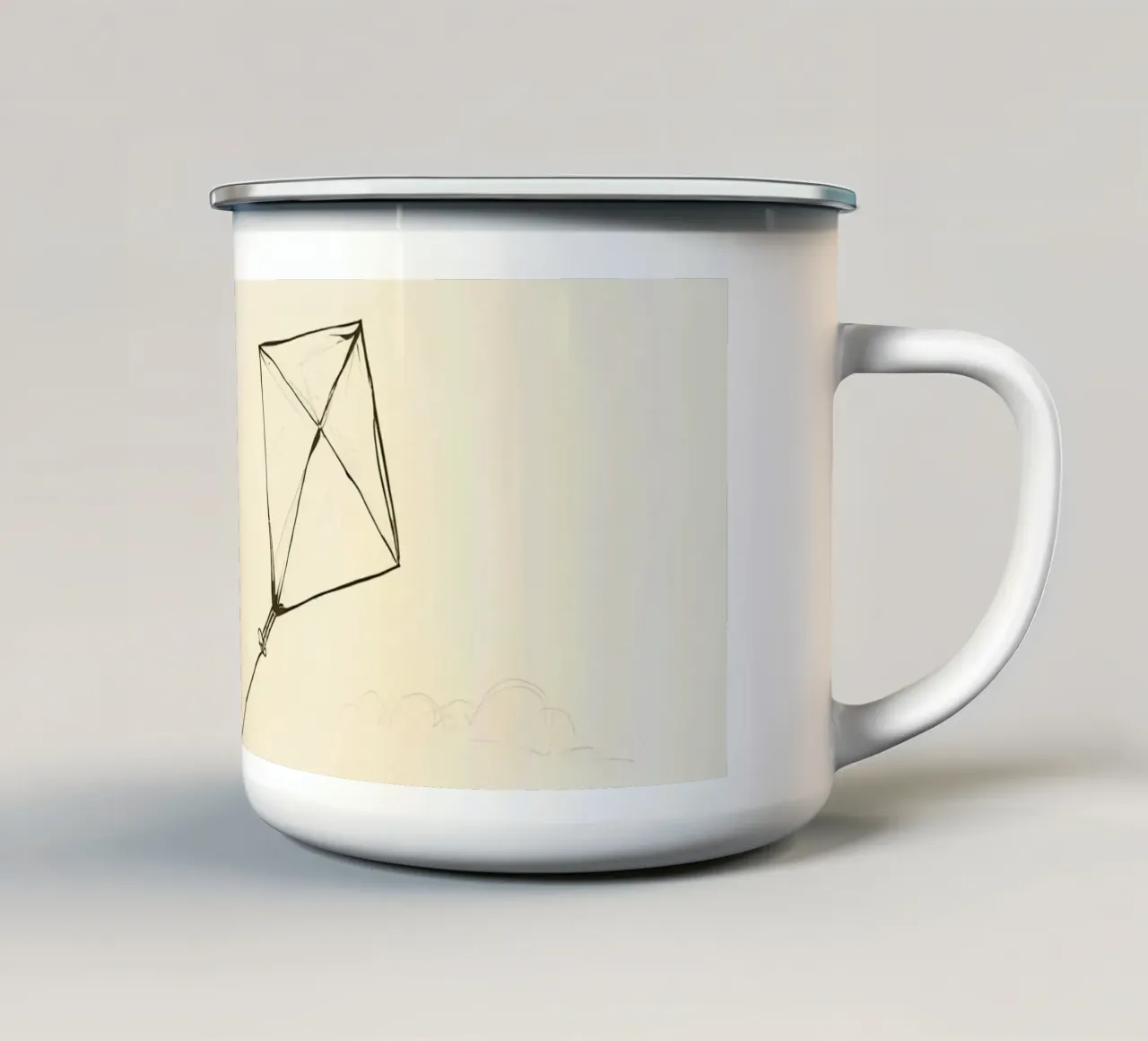 L'aquilone vola in alto con le nuvole abbozzate tazza in smalto da DesignDoodle