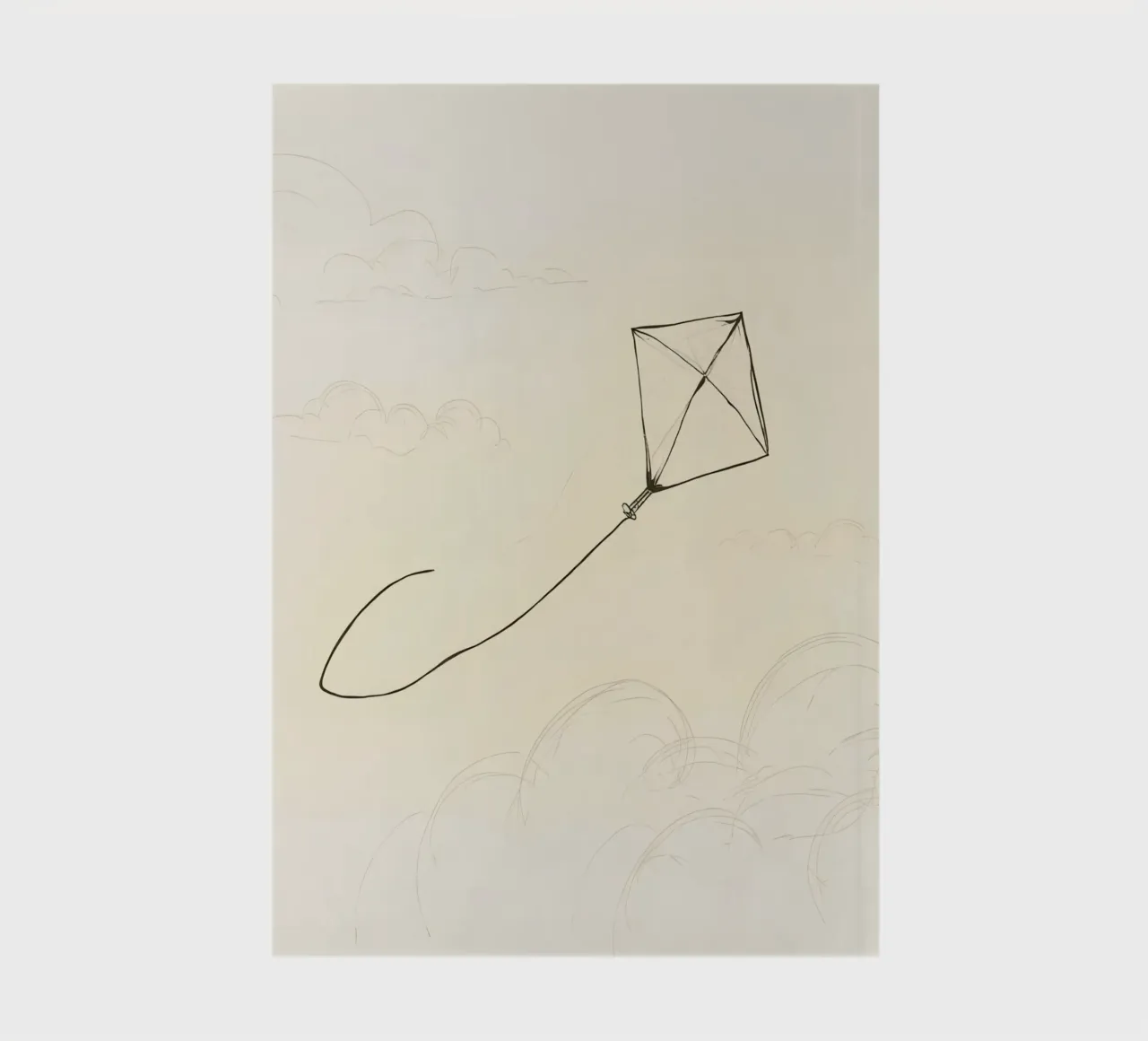 Kite soars high above the ground with sketched clouds notebook by DesignDoodle