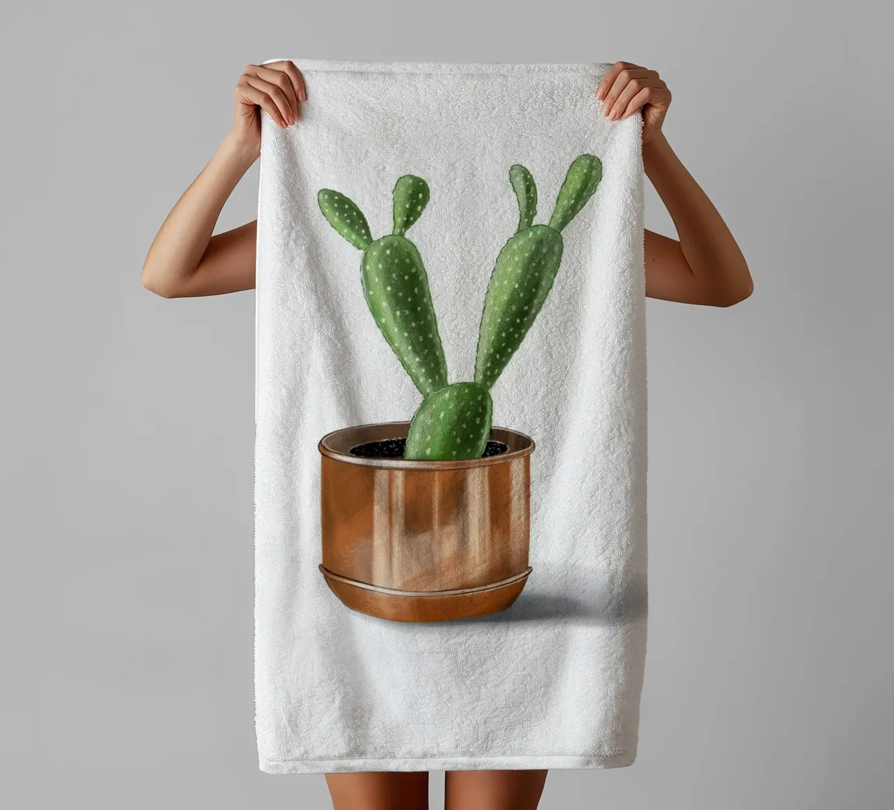 Kaktus im Kupfertopf towel by sketch_visual_studio
