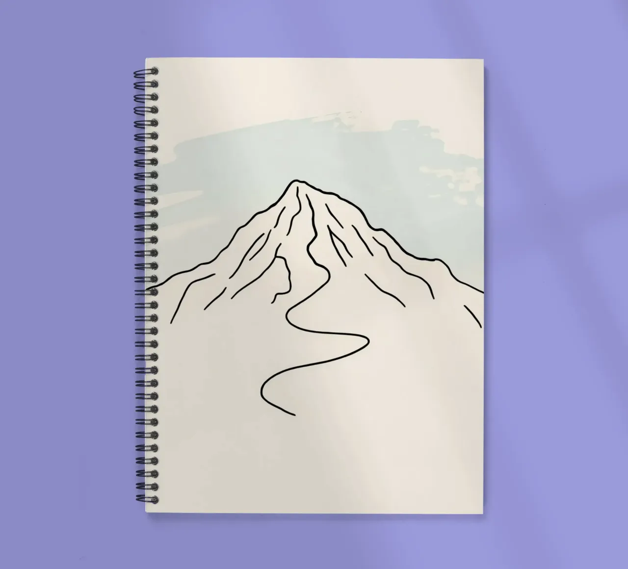 Mountain peak outline with winding trail under soft sky spiral notebook by DesignDoodle