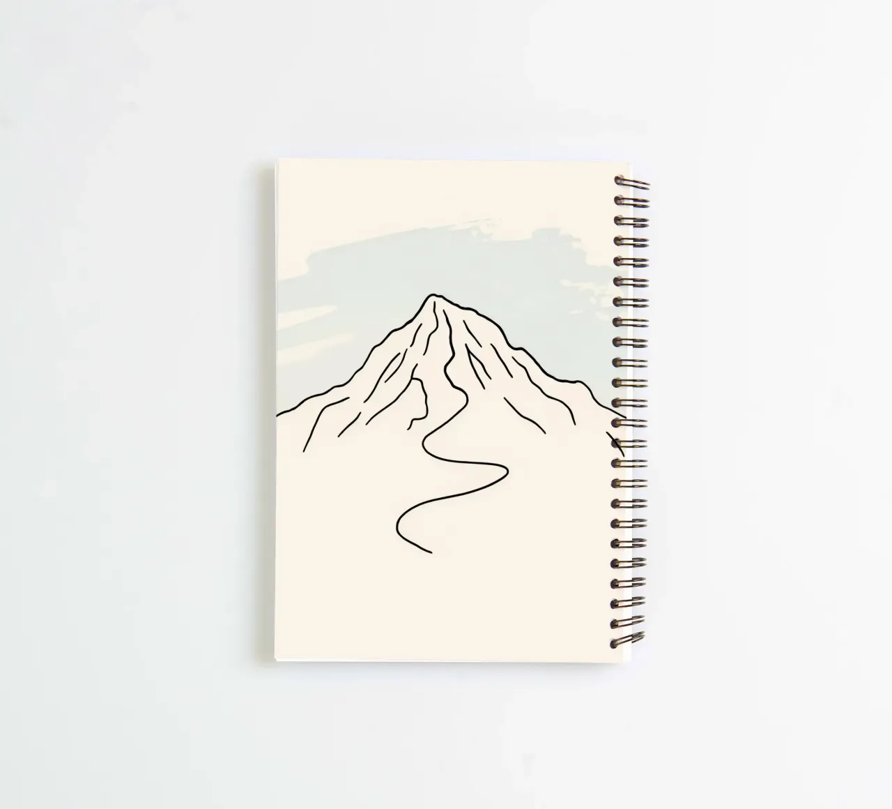 Mountain peak outline with winding trail under soft sky spiral notebook by DesignDoodle