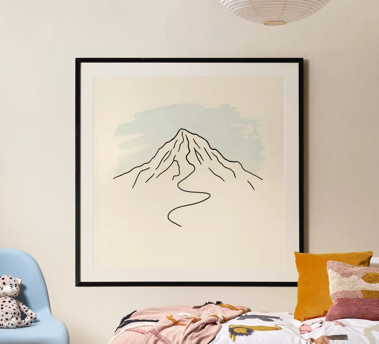 Mountain peak outline with winding trail under soft sky hahnemühle by DesignDoodle